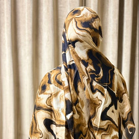 Printed Modal Cotton Hijab -Mocha Marble
