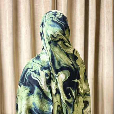 Printed Modal Cotton Hijab -Emerald Marble